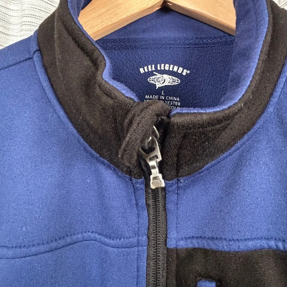 Reel Legends Full Zip Jacket Blue Mens Large LG L Fleece Lined Mock Neck EUC